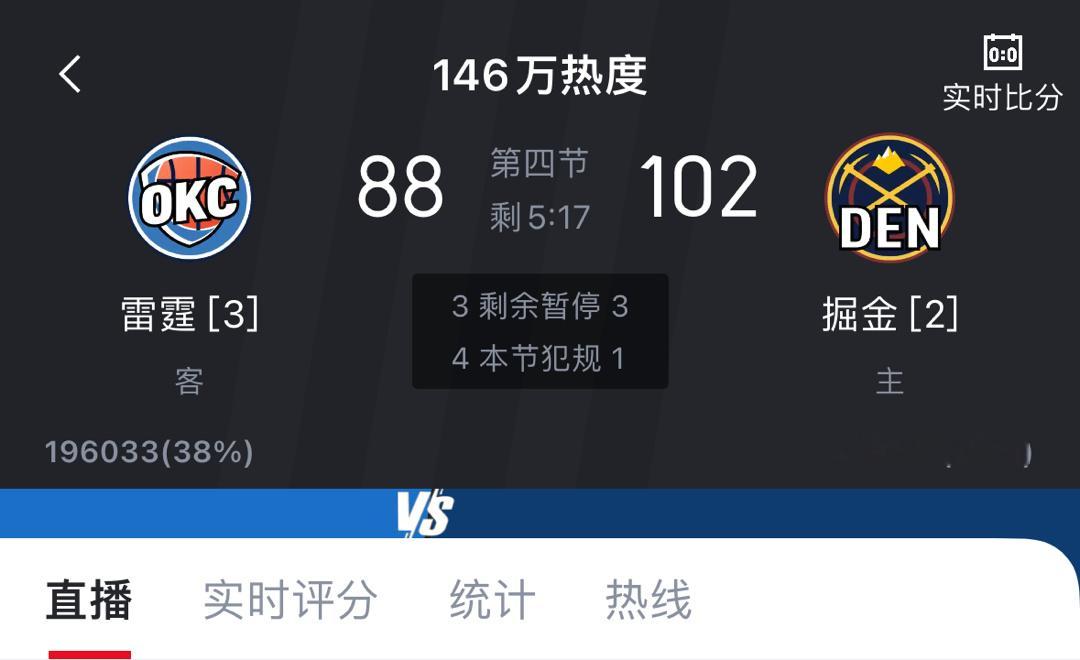 雷霆今天看样子输了掘金首轮打到抢七 这西部半决赛又是抢七 好厉害 好刺激 雷霆v