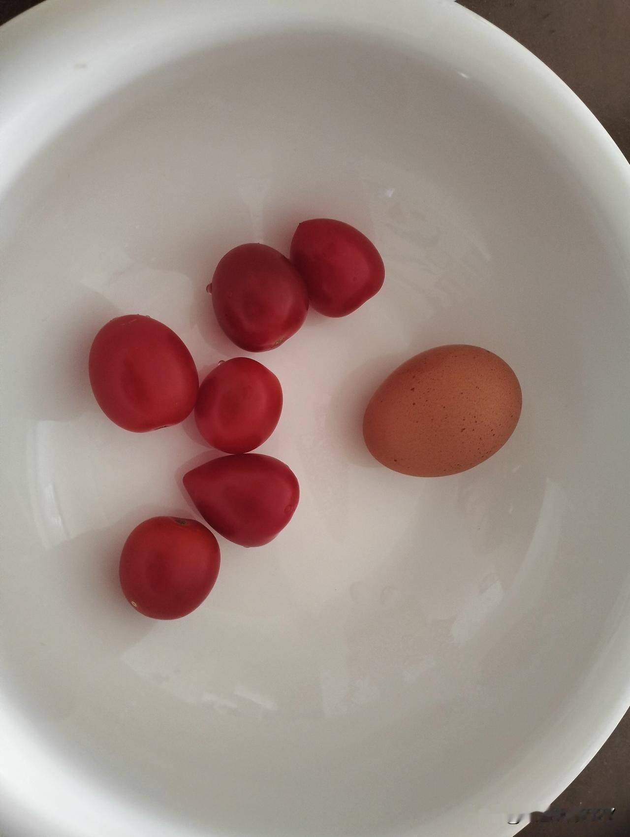 早餐，一个白煮蛋、六个小番茄，我得减肥！