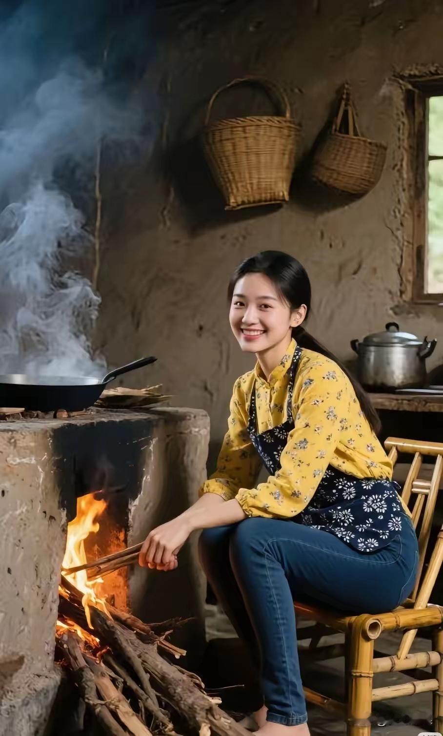 幸福笑若花，
勤劳四邻夸。
燥台火点燃，
打工俭持家。