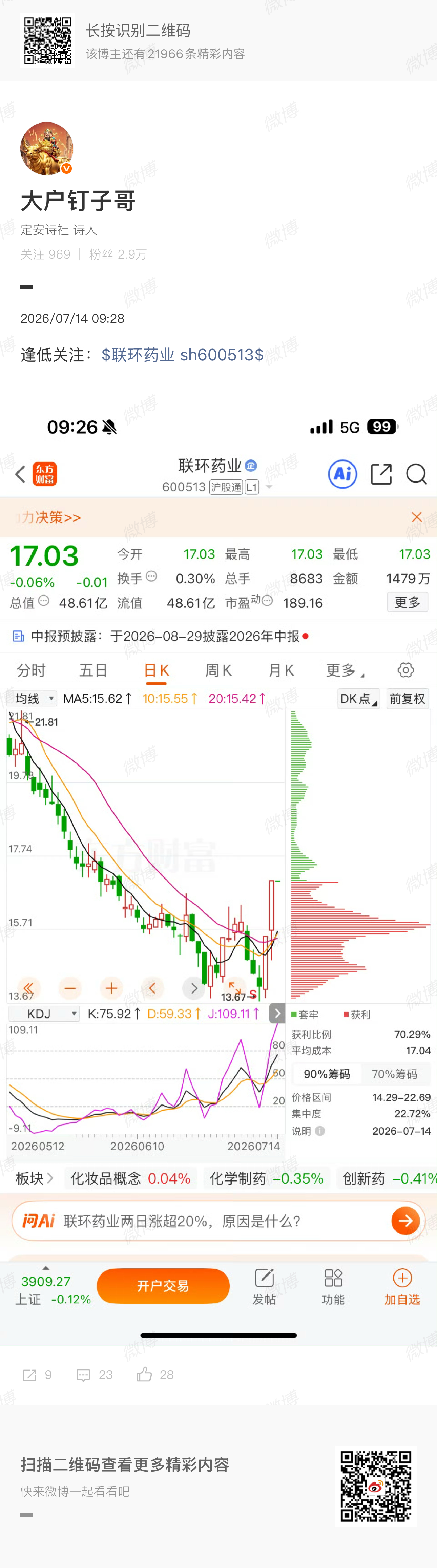 家人们顶起来，顶上涨停，168走一波，钉子哥将继续为家人们挖掘下一个联环…… 