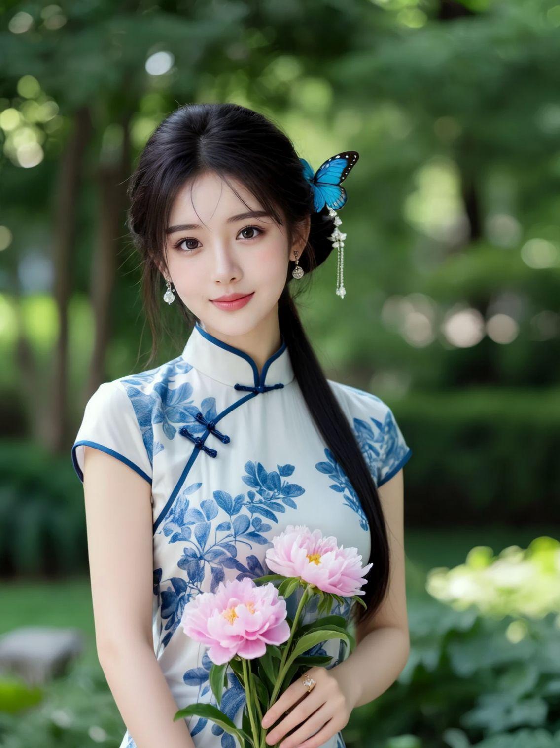 AI蝶影旗袍照