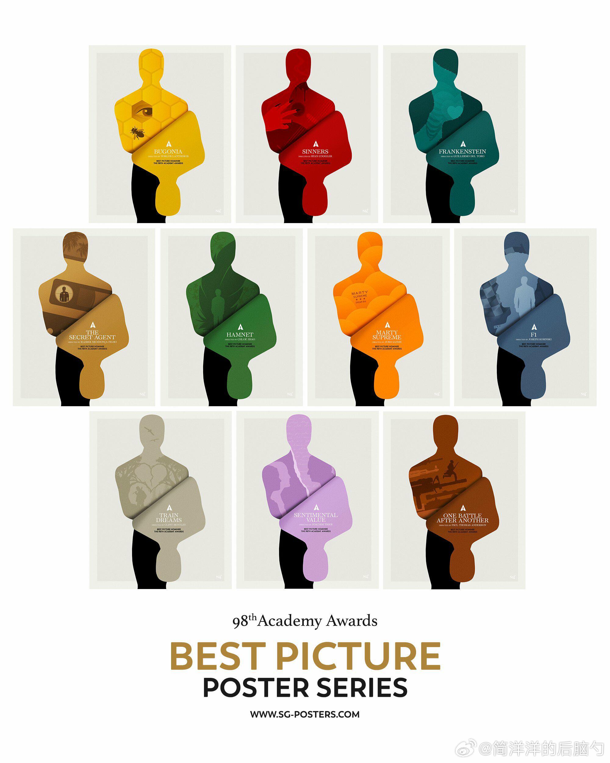 这组奥斯卡最佳影片入围海报合集也蛮有意思的，小金人封面揭下，背后是入围影片的元素