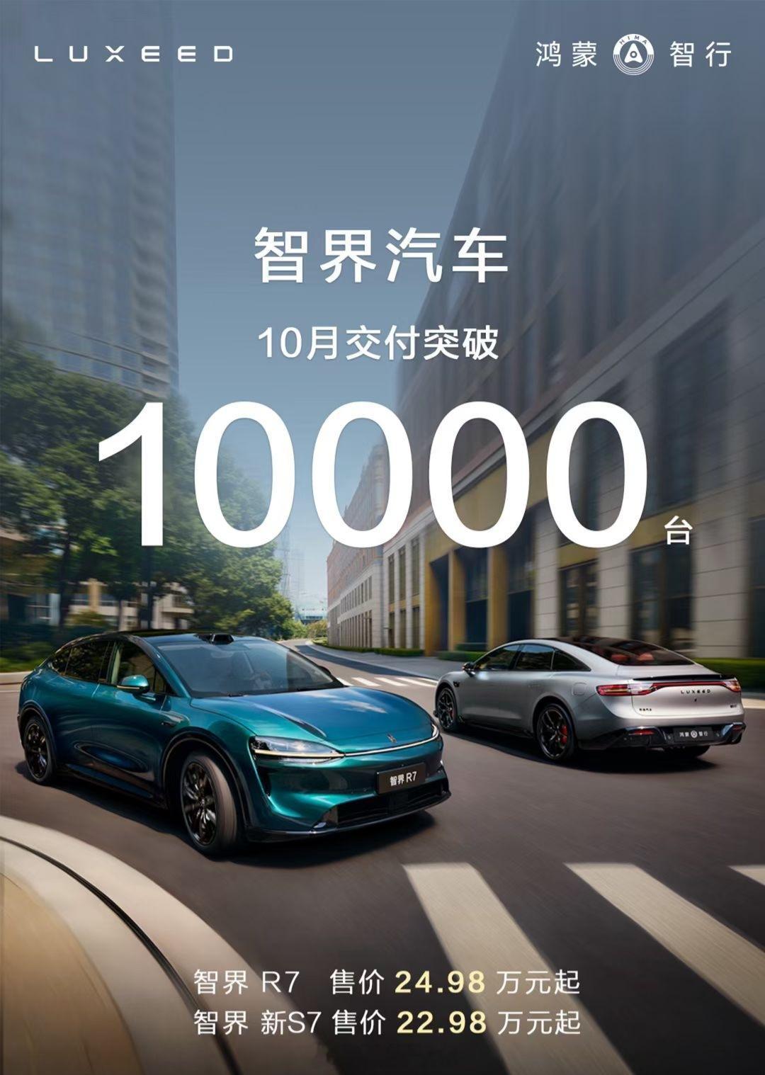 恭喜智界汽车   呀！10月交付突破10000台，调整一下继续出发确实取得了新的