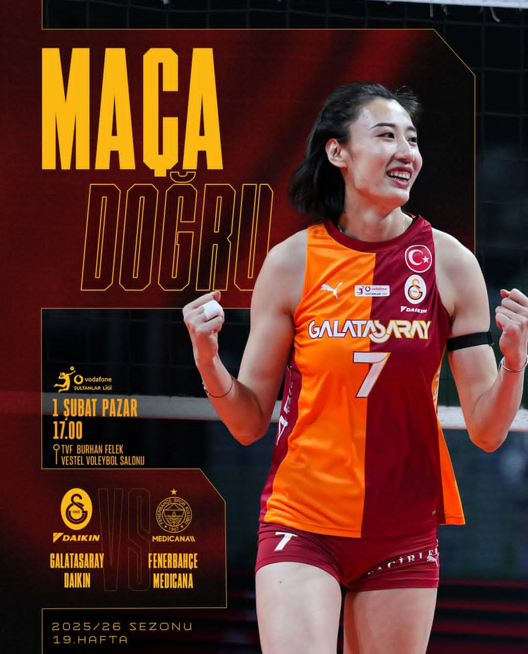 今晚的土超焦点战，加拉塔萨雷对阵费内巴切，加拉塔萨雷选择王媛媛登上海报封面，但目