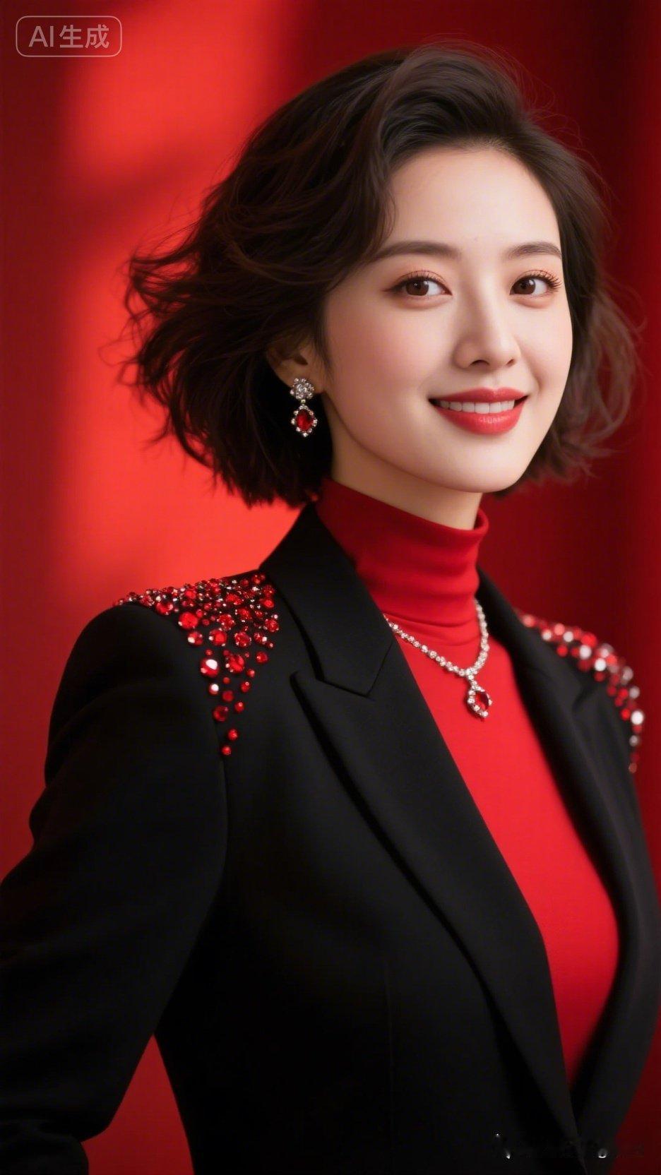 优雅红黑撞色，闪耀珠宝配饰，尽显时尚魅力！