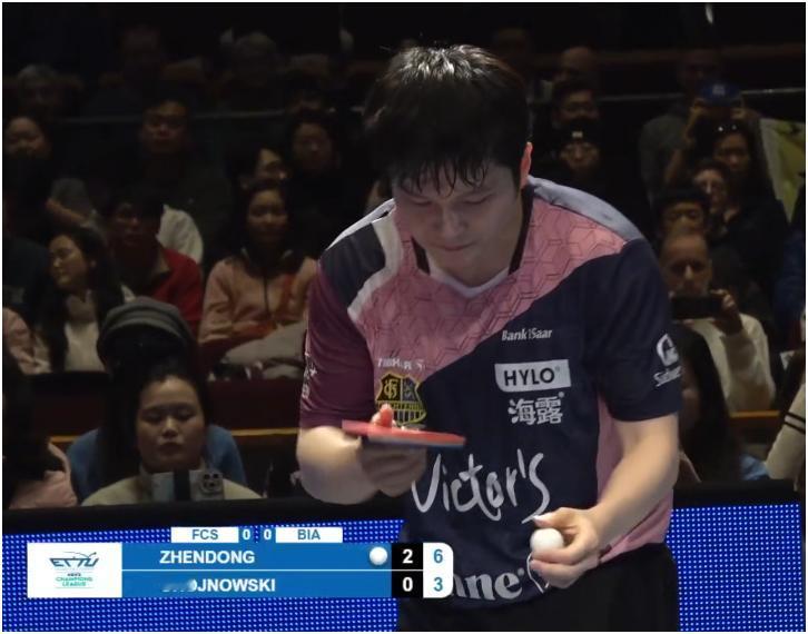 乒乓球欧冠联赛，樊振东首秀轻松获胜，11：1、11：5、11：5直落三局。这应该