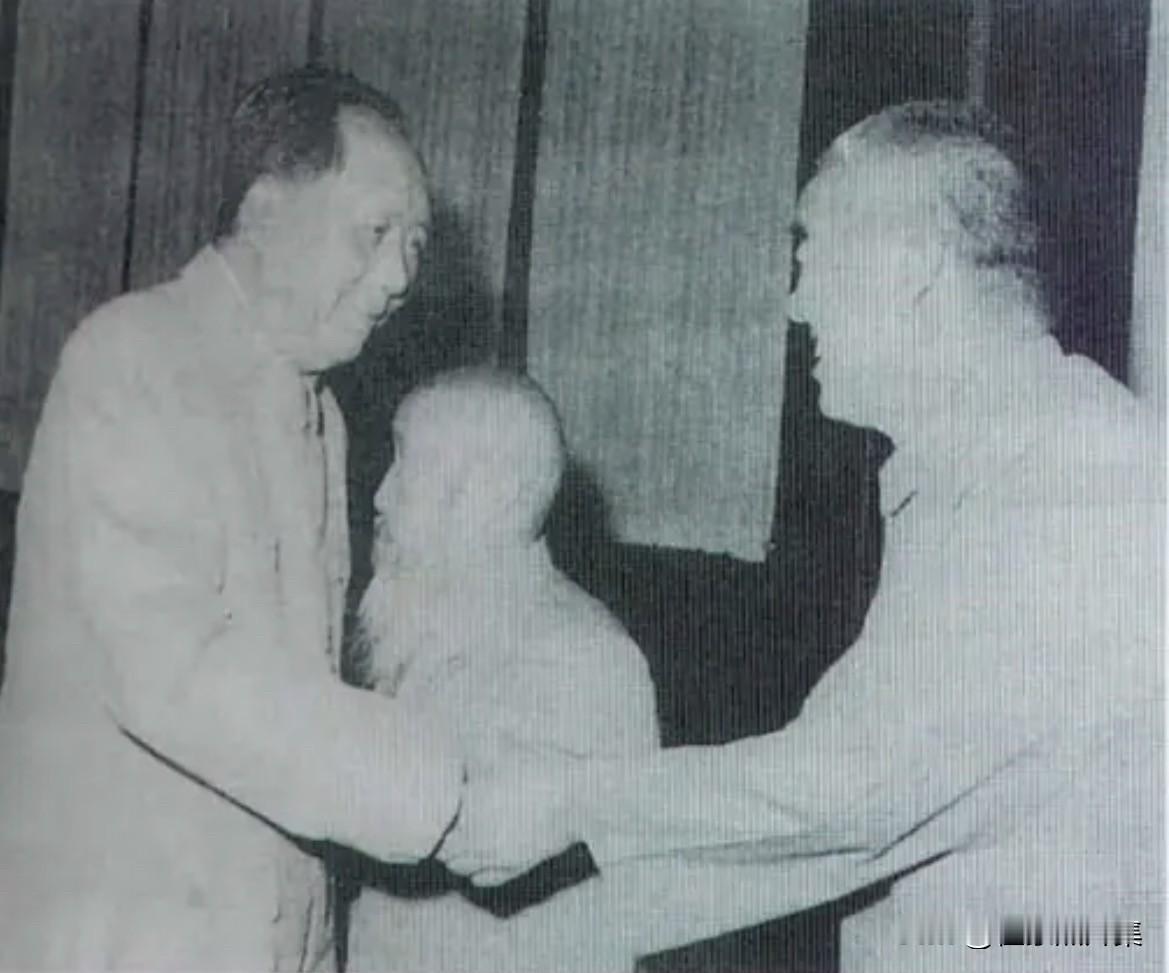1960年，毛泽东主席与邓宝珊见面时的留影。中华人民共和国成立后，毛泽东主席多次