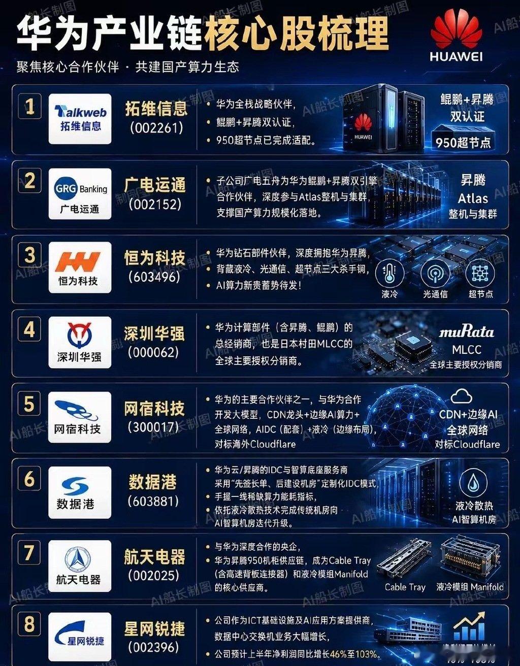 大神用一张图教大家看懂华为AI算力产业链核心标的龙头个股！大家点上关注！收藏起来