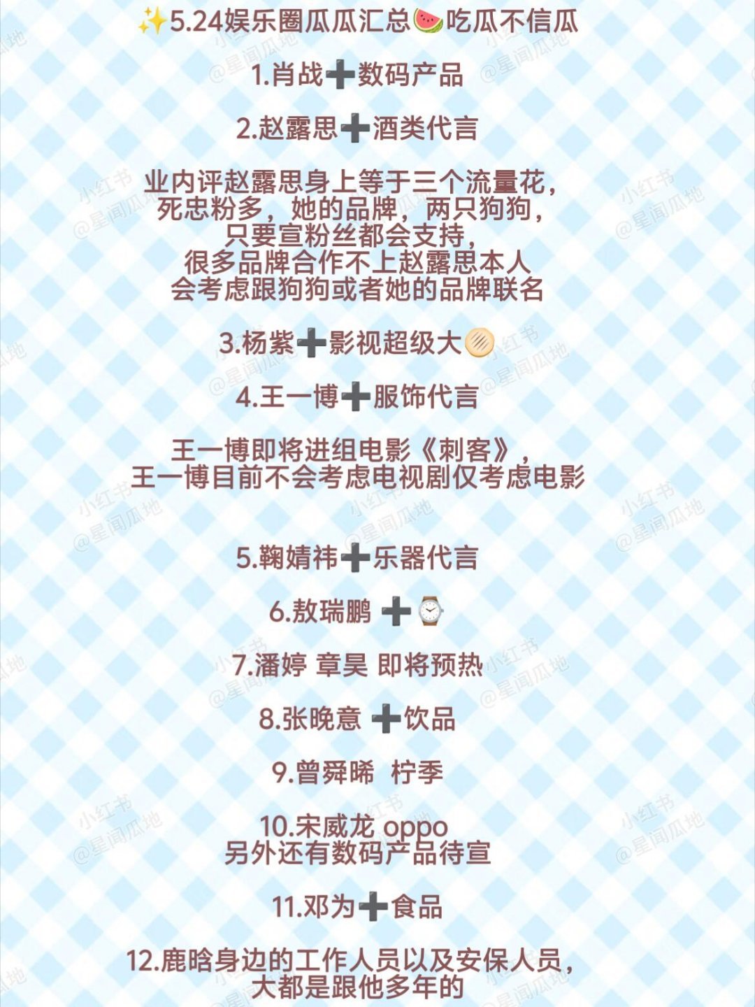 1.肖战➕数码产品2.赵露思➕酒类代言业内评赵露思身上等于三个流量花，死忠粉多，