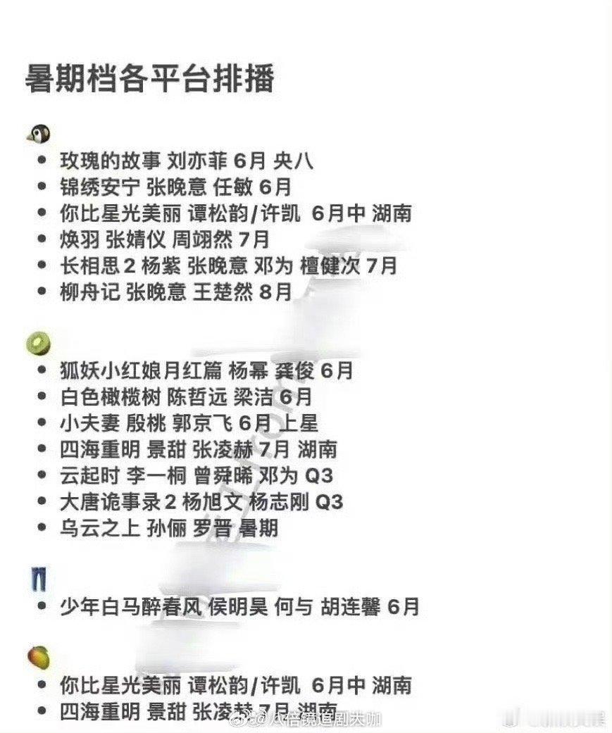 #四大平台暑期档新剧排播#我嘞个豆啊！看到四大平台2024暑期档的排播剧，不得不