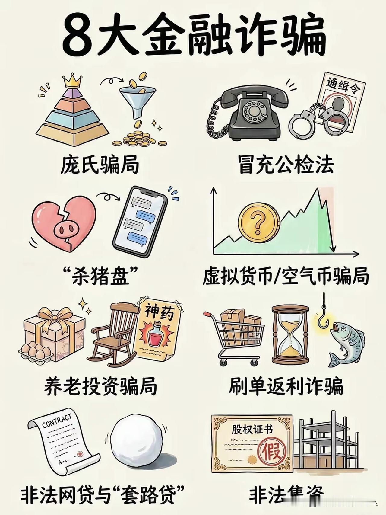 8大金融诈骗“通缉令”！快转发给家里人避坑☞☞☞
 
家人们，这些诈骗套路太狠了