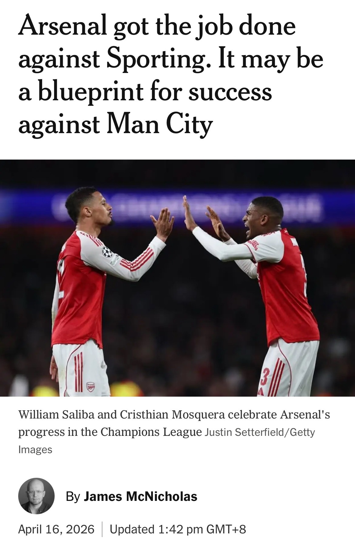 The Athletic James McNicholas：鏖兵克敌，此役可为方