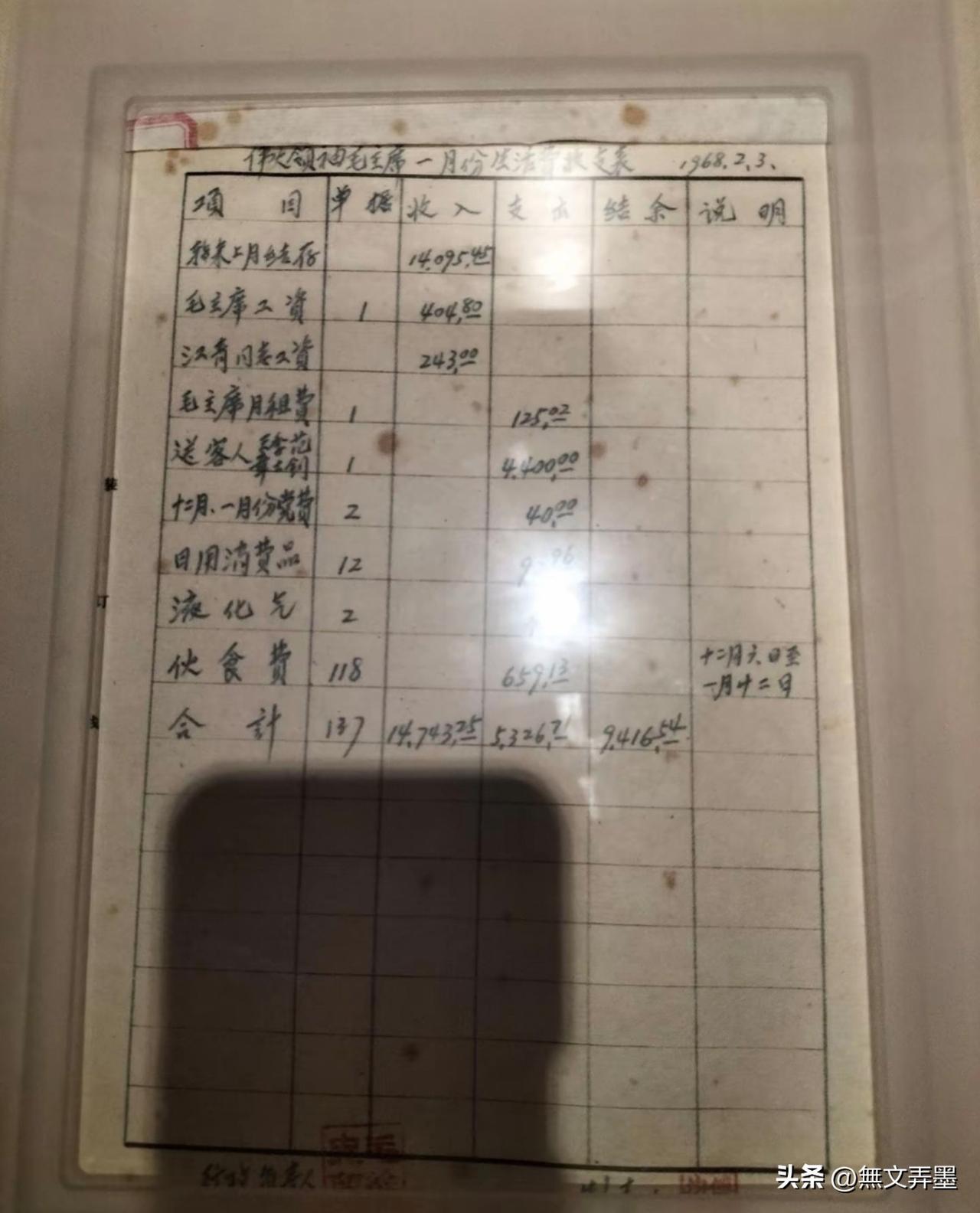 这些都是毛主席留下的珍贵物件：第一个图片是他当年一个月的生活费日常收支明细