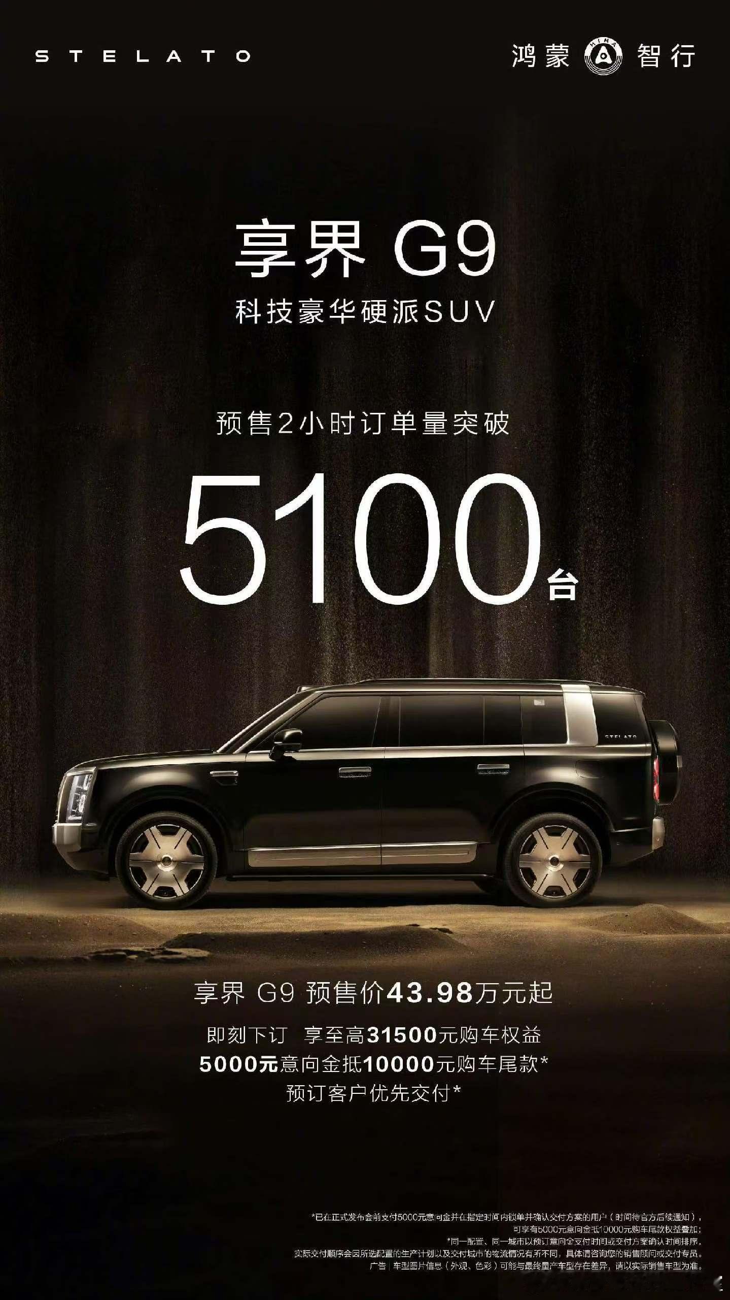 哦豁！又爆单咯！2小时小订突破5100台！享界g9