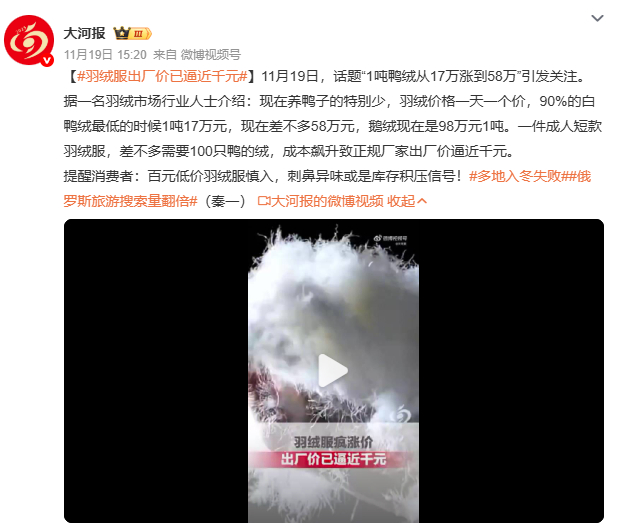 羽绒服出厂价逼近千元，市场掀起波澜。成本推动价格上涨无可厚非，但过度涨价可能透支