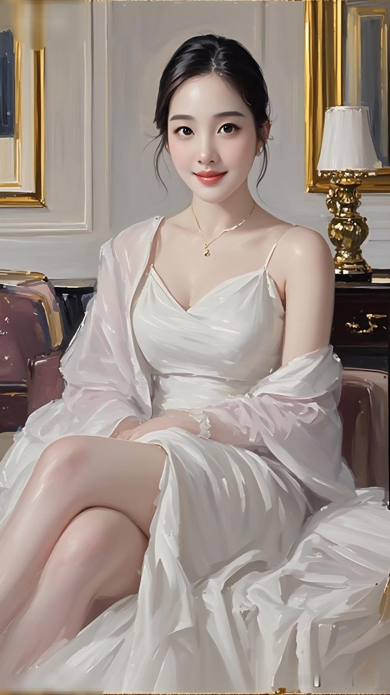 美人如画，玉骨冰肌。共享美人靓照 优雅白裙，温柔笑容，静谧时光。