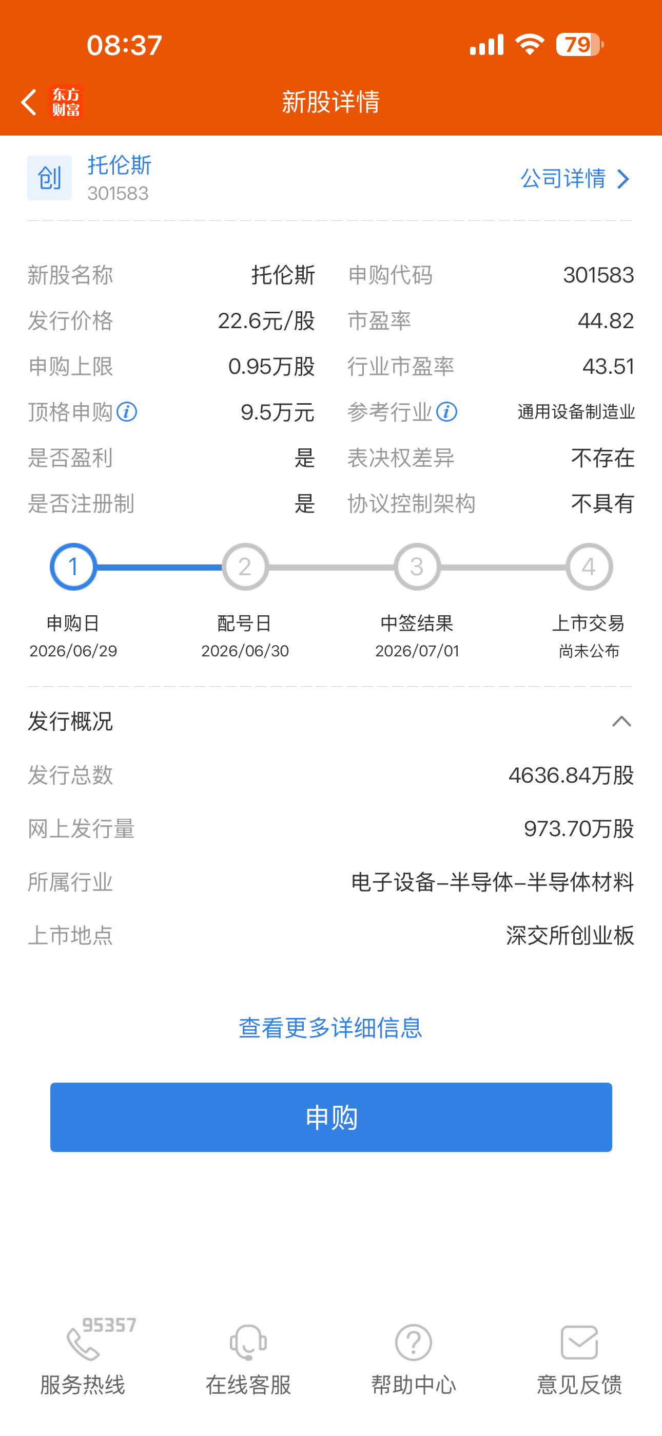 今日申购提醒 创：托伦斯北证：康美特 
