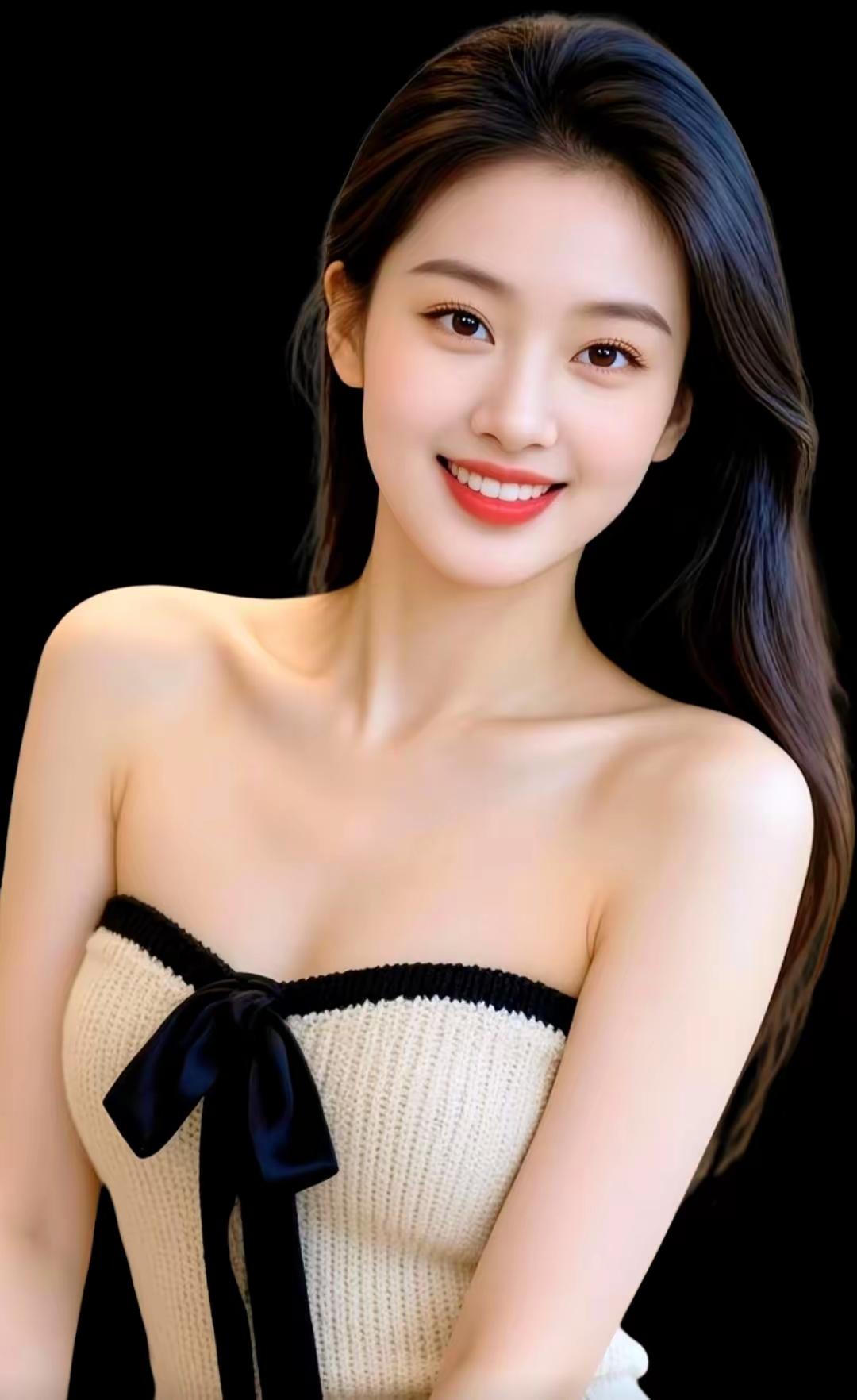 甜美笑容，优雅气质，黑发红唇，迷人魅力！