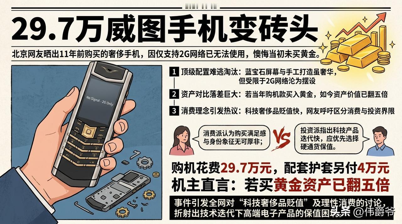 男子11年前买29.7万元手机懊悔不已：
一位北京网友晒出11年前花费29.7万