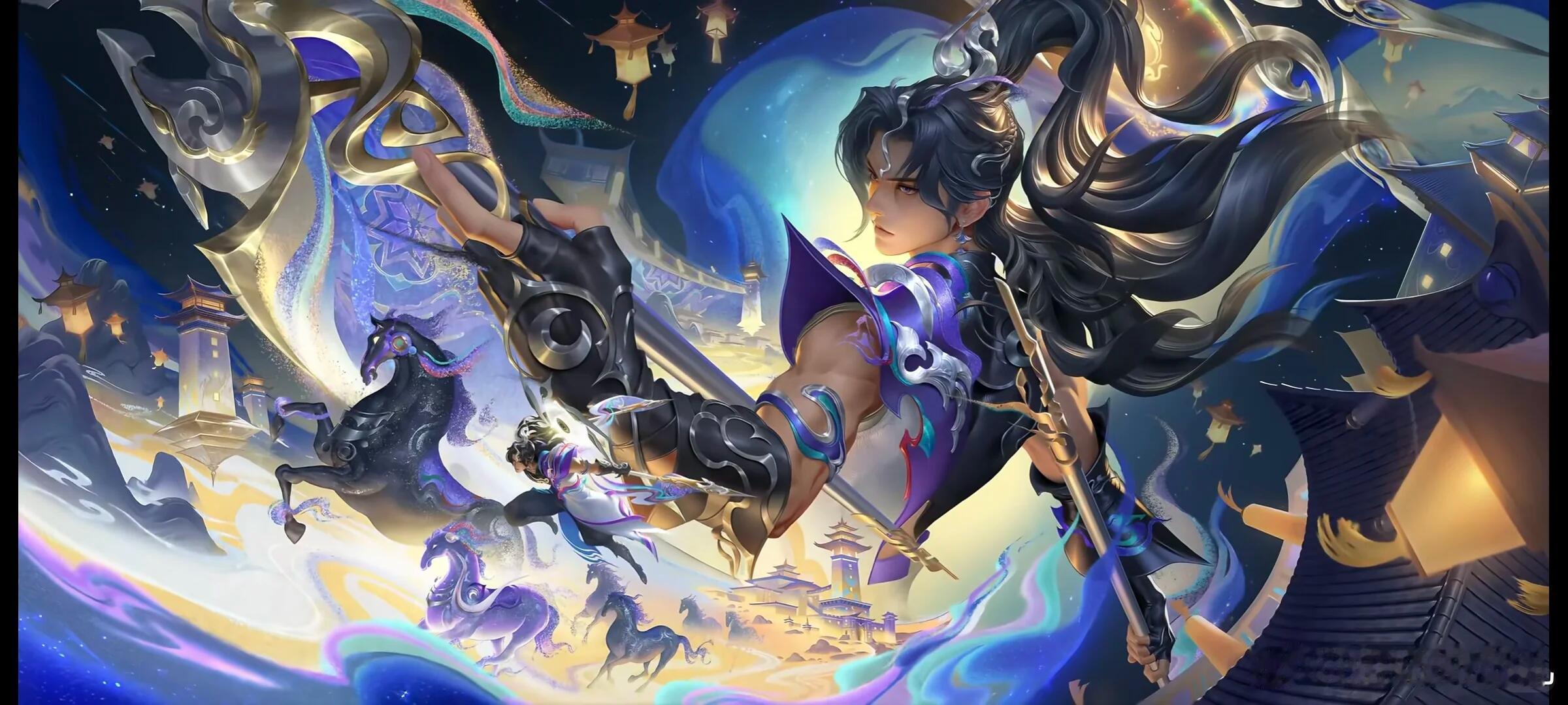 王者今年的海报风格是很明显的蒙太奇突出的特点就是远景的大法相和近景的小人，从年限