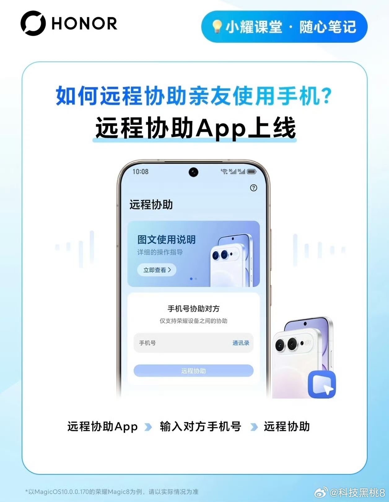 家里长辈用手机总会碰到各种麻烦，电话里反复讲解也很难讲明白。荣耀远程协助就可以很