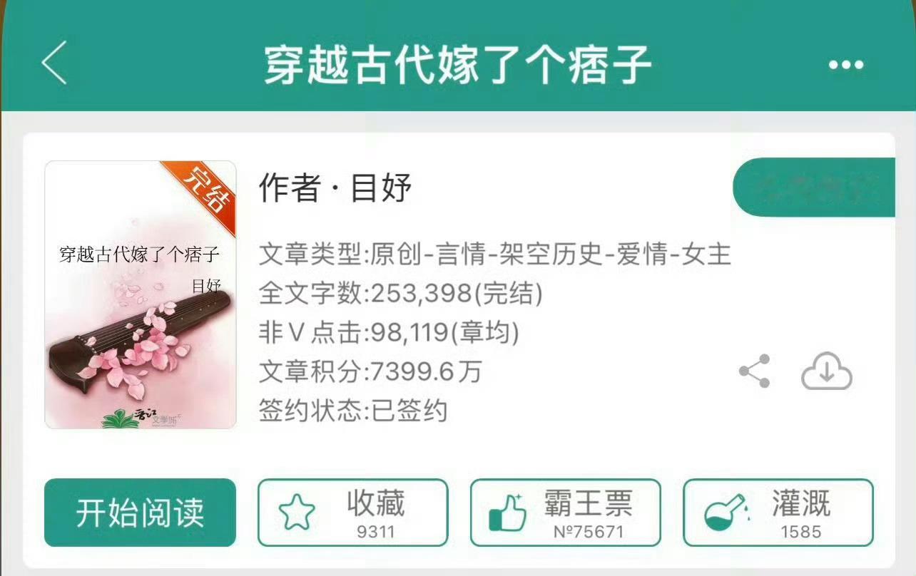 小说推荐：《穿越古代嫁了个痞子》 作者:目妤简评：娇柔贤惠耿直沉着女主vs逞凶斗