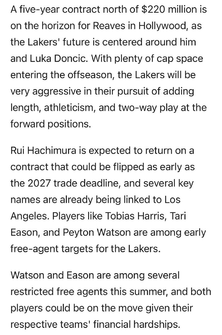 NBA记者Brett Siegel： 尽管多支球队准备给里夫斯开出大合同，但他无