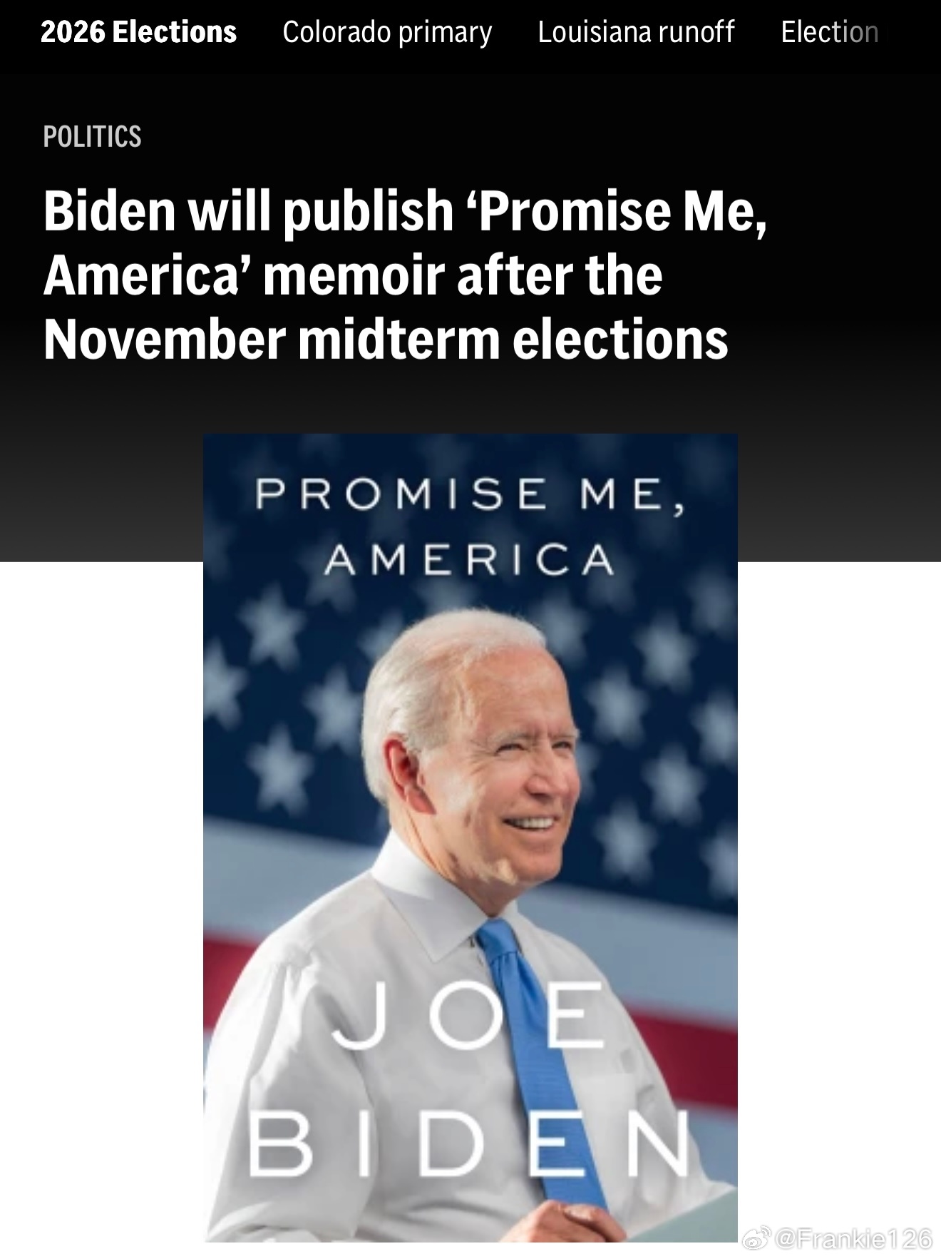 美聯社報道，前美國總統拜登（Joe Biden）將出版回憶錄 《Promise 