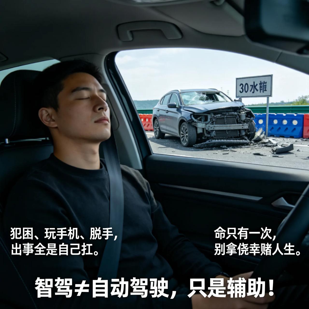 真敢！男子高速犯困，把智驾当自动驾驶，连撞30米才醒
 
高速上，一男子开着车犯