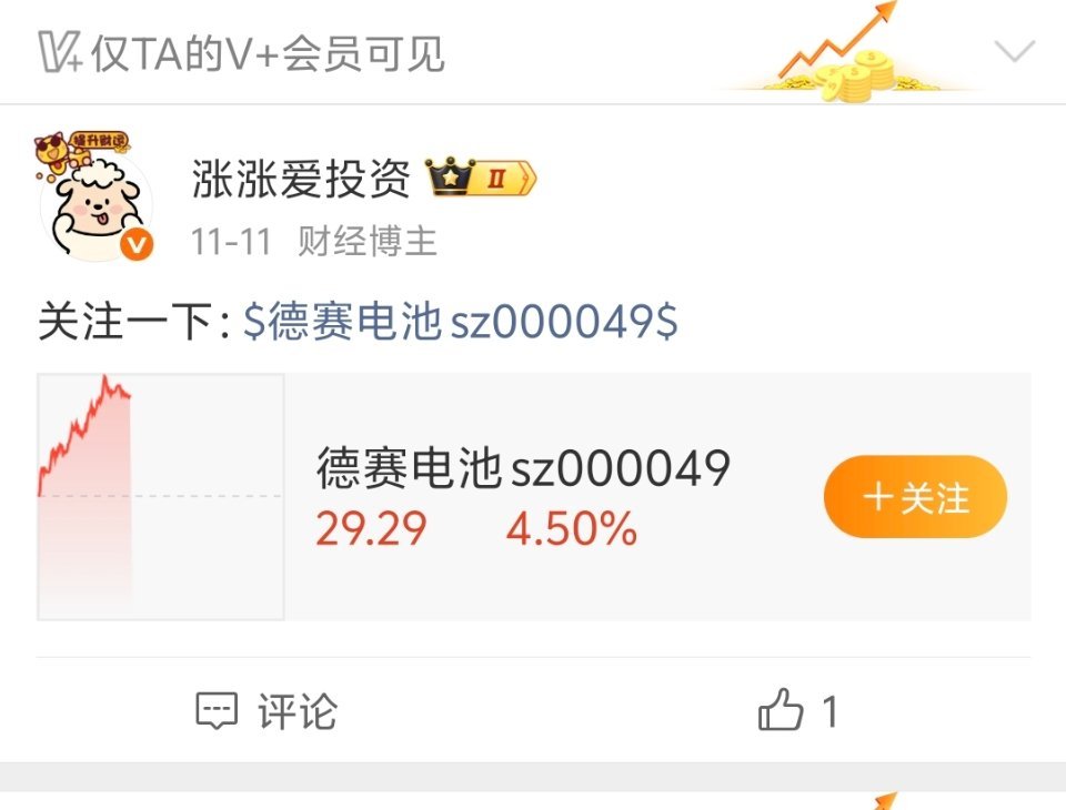 v+  推荐的$德赛电池 sz000049$ 也起来了。。