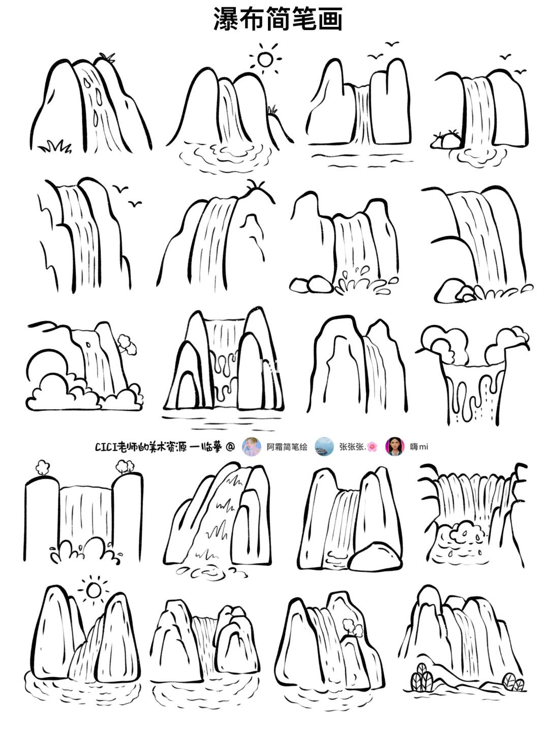 瀑布简笔画