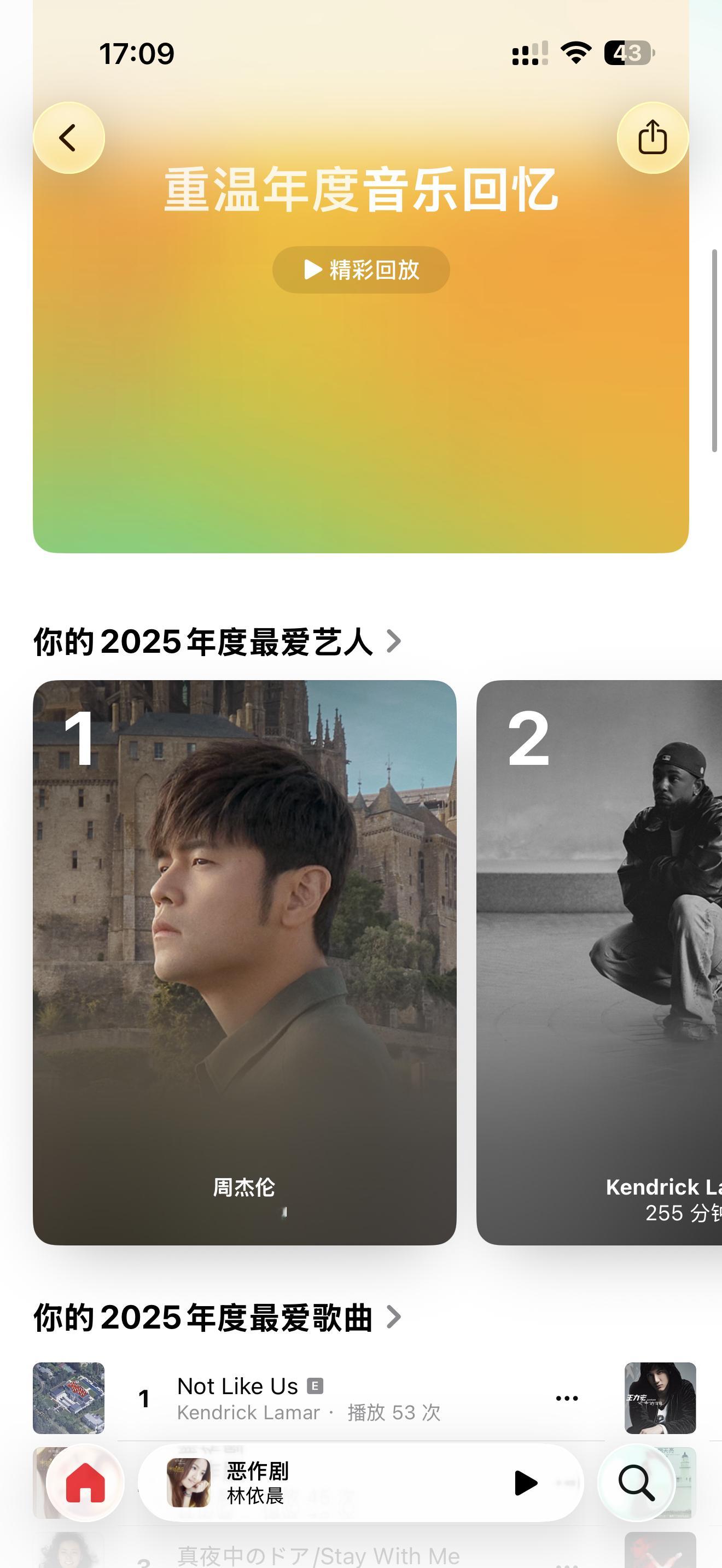 我的2025音乐艺人榜第一名又是周杰伦会听腻，但过一阵又想听 