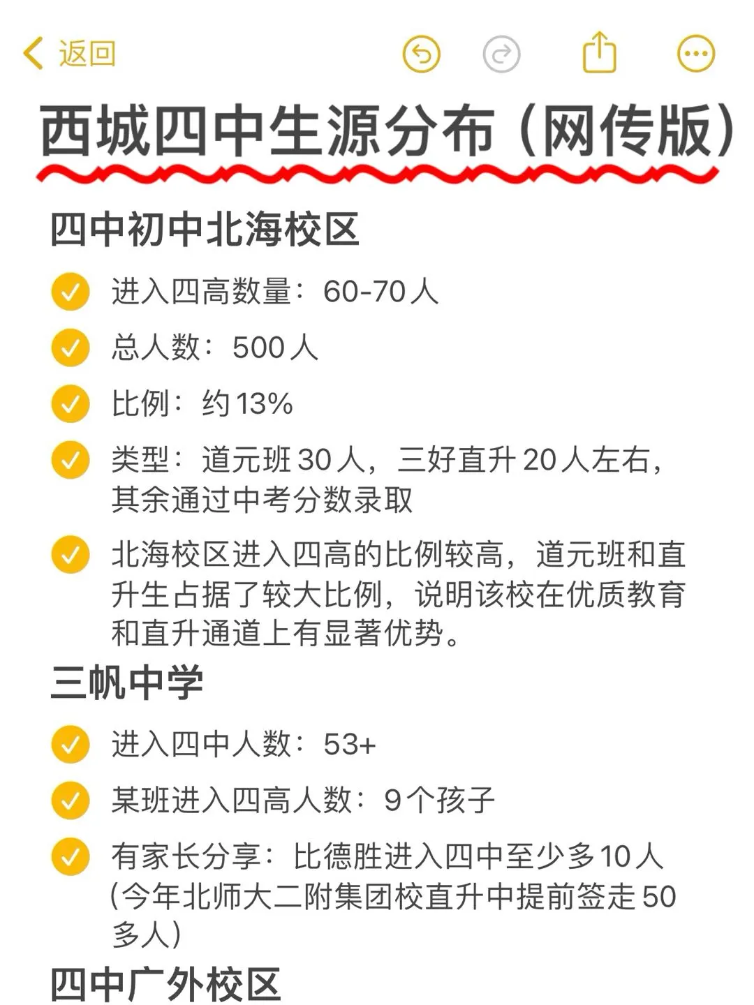 四中生源分布‼️西城到底那个加工能力强？