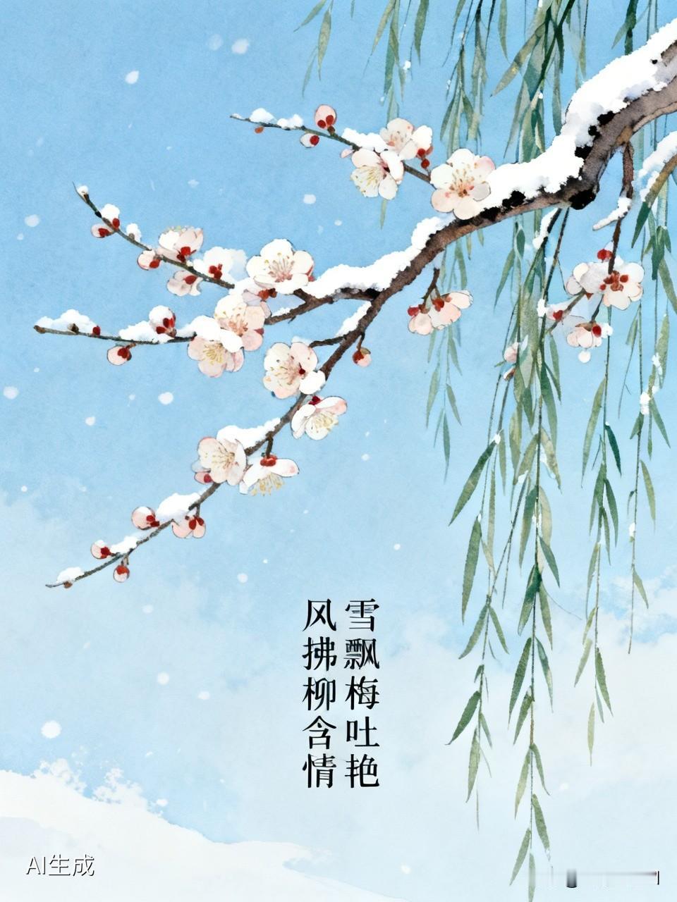 雪飘梅吐艳，邀您对下联 看到“雪飘梅吐艳”这个上联，一下子就来了兴致。我对“风拂