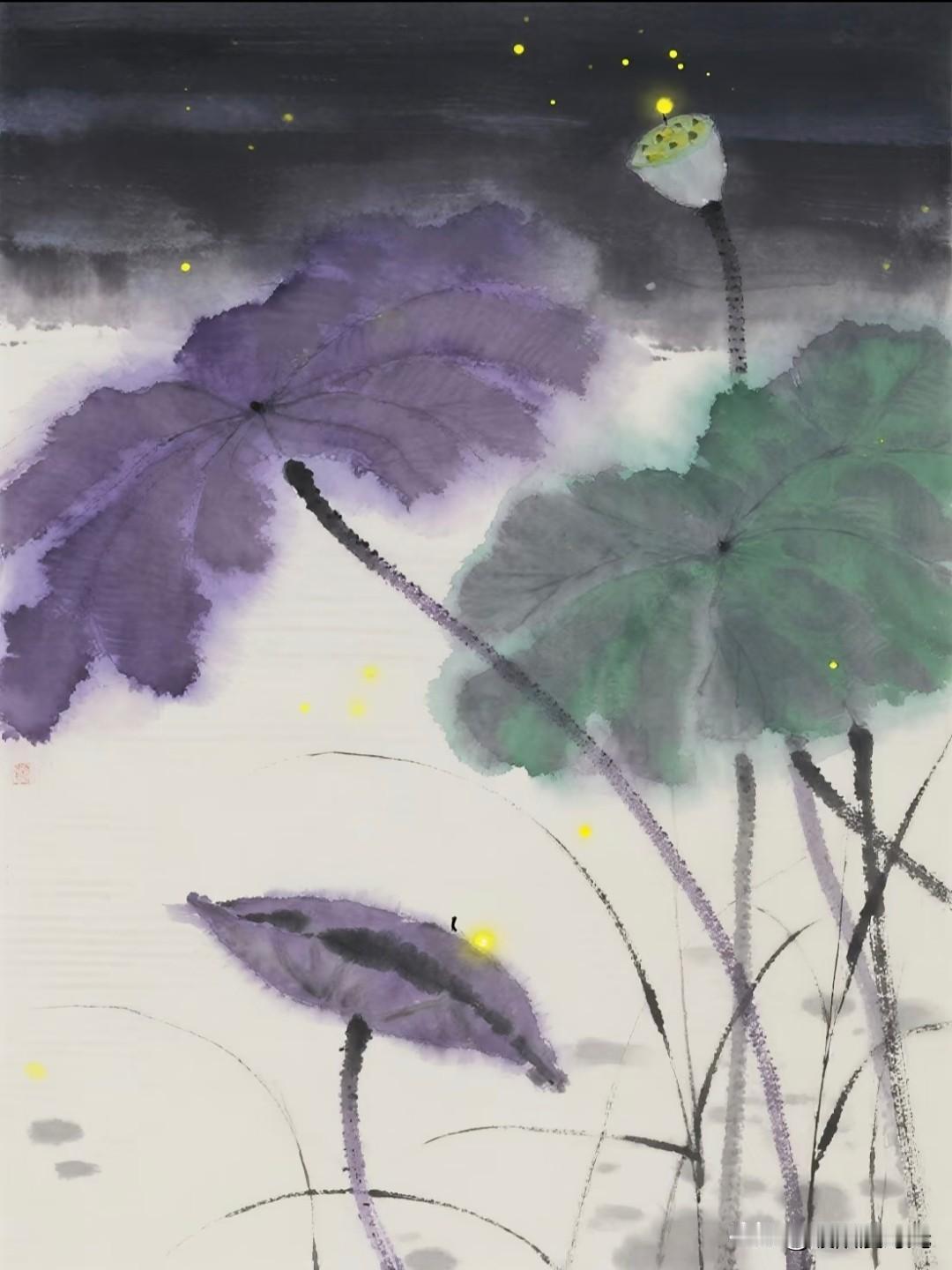 荷风入夜，流萤满塘
zhongliang_Art治愈紫系荷花插画分享
荷韵之景 