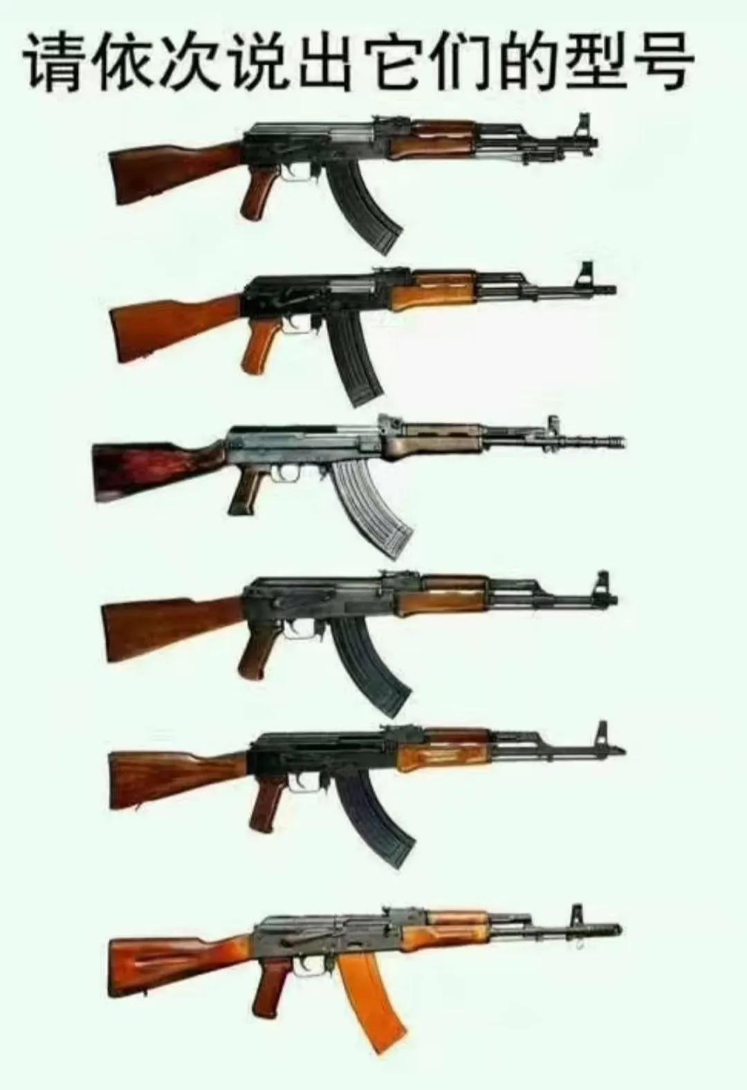 哪个是AK47？这也太难辨别了！请军迷朋友依次说出它们的型号。