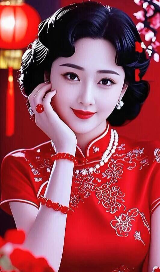 复古旗袍美人，红唇轻启，韵味十足！