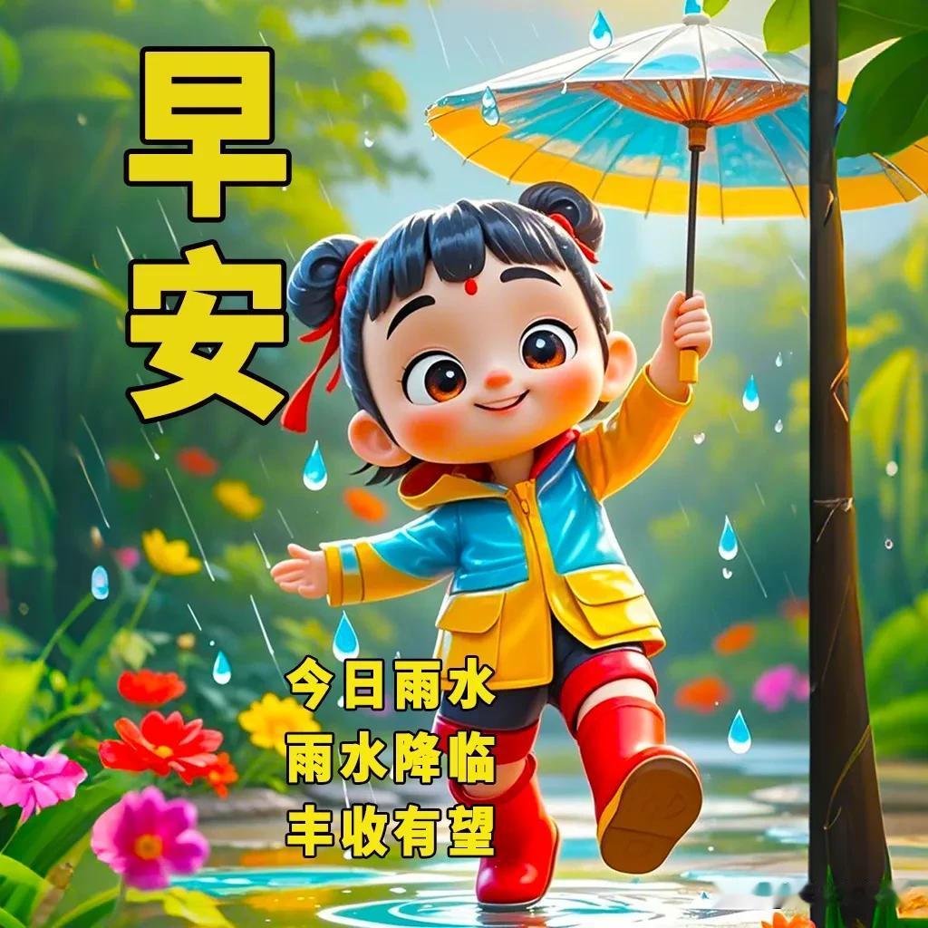 今日雨水，祝福送到：与春相约，不负韶华，春雨随风而至，幸福随春而来。

今日雨水