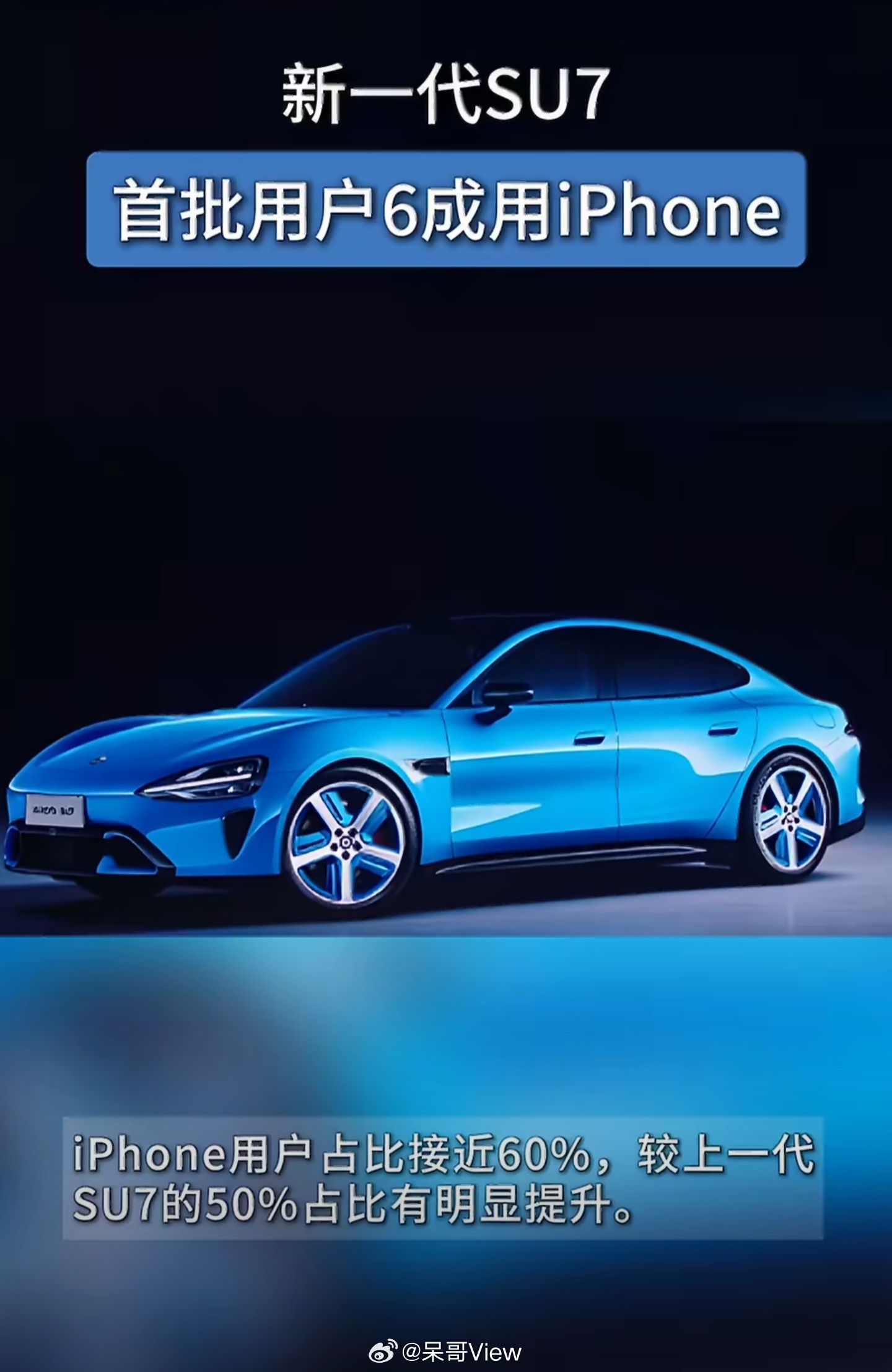 新一代SU7首批车主，iPhone用户占比从50%涨到了60%。说明什么？说明用