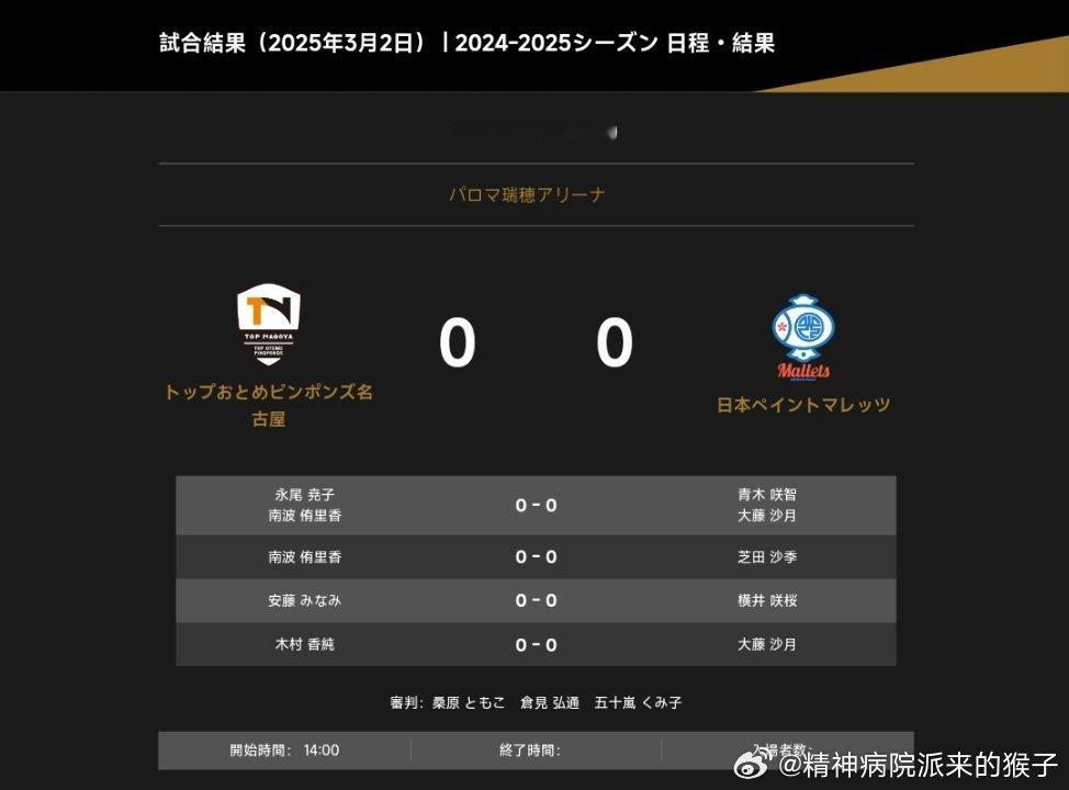 2024-2025赛季日本乒乓球T联赛对阵表：名古屋VS日本涂料永尾堯子南波侑里