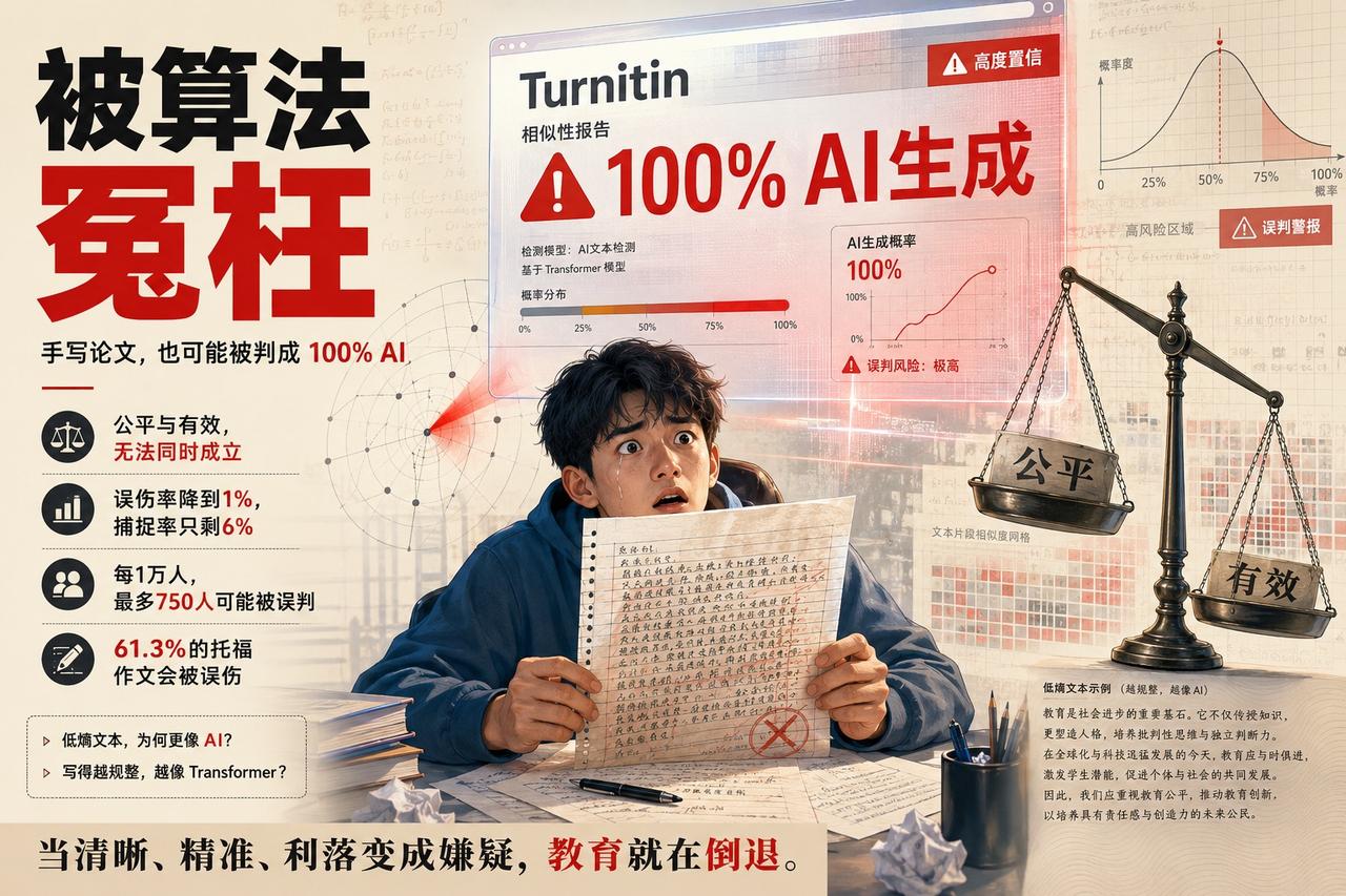 【AI检测器的数学死局：当“写得好”成为一种罪名】

一位自闭症学生手写了论文，