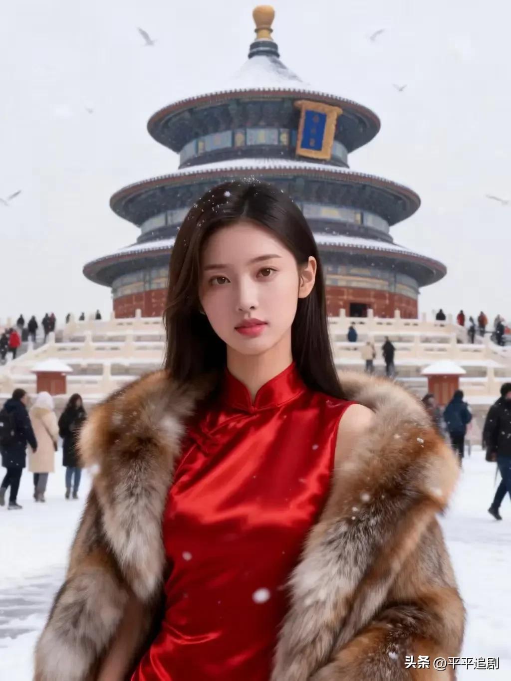 雪落红墙，风过祈年，
一袭红衣，半裹裘暖。
京城的冬，把岁月酿成了诗，
而我，是