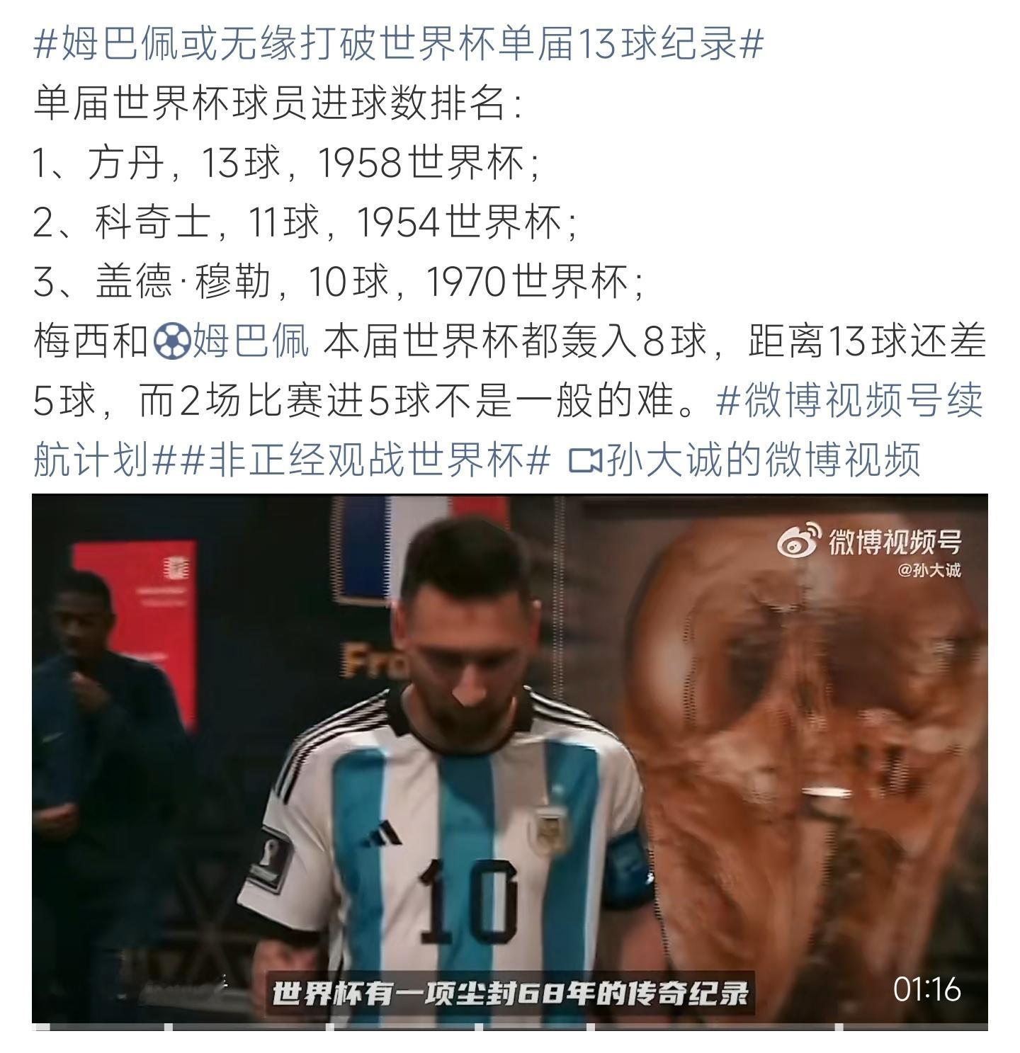姆巴佩或无缘打破世界杯单届13球纪录方丹单届13球纪录尘封多年，姆巴佩本届8球，