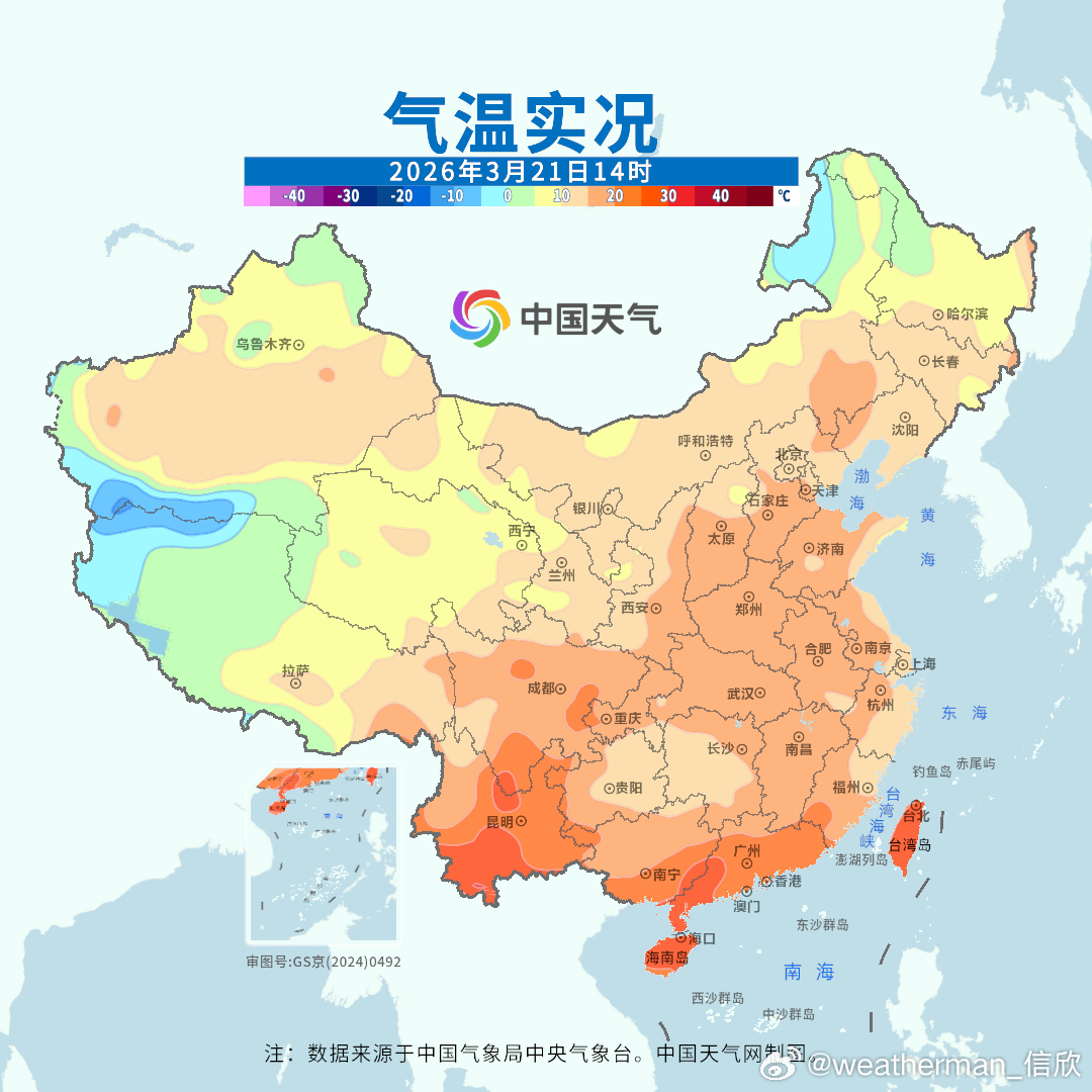【升温】今天东北到江南多地普遍升温。东北升温尤其明显。截至14时最高，沈阳15.