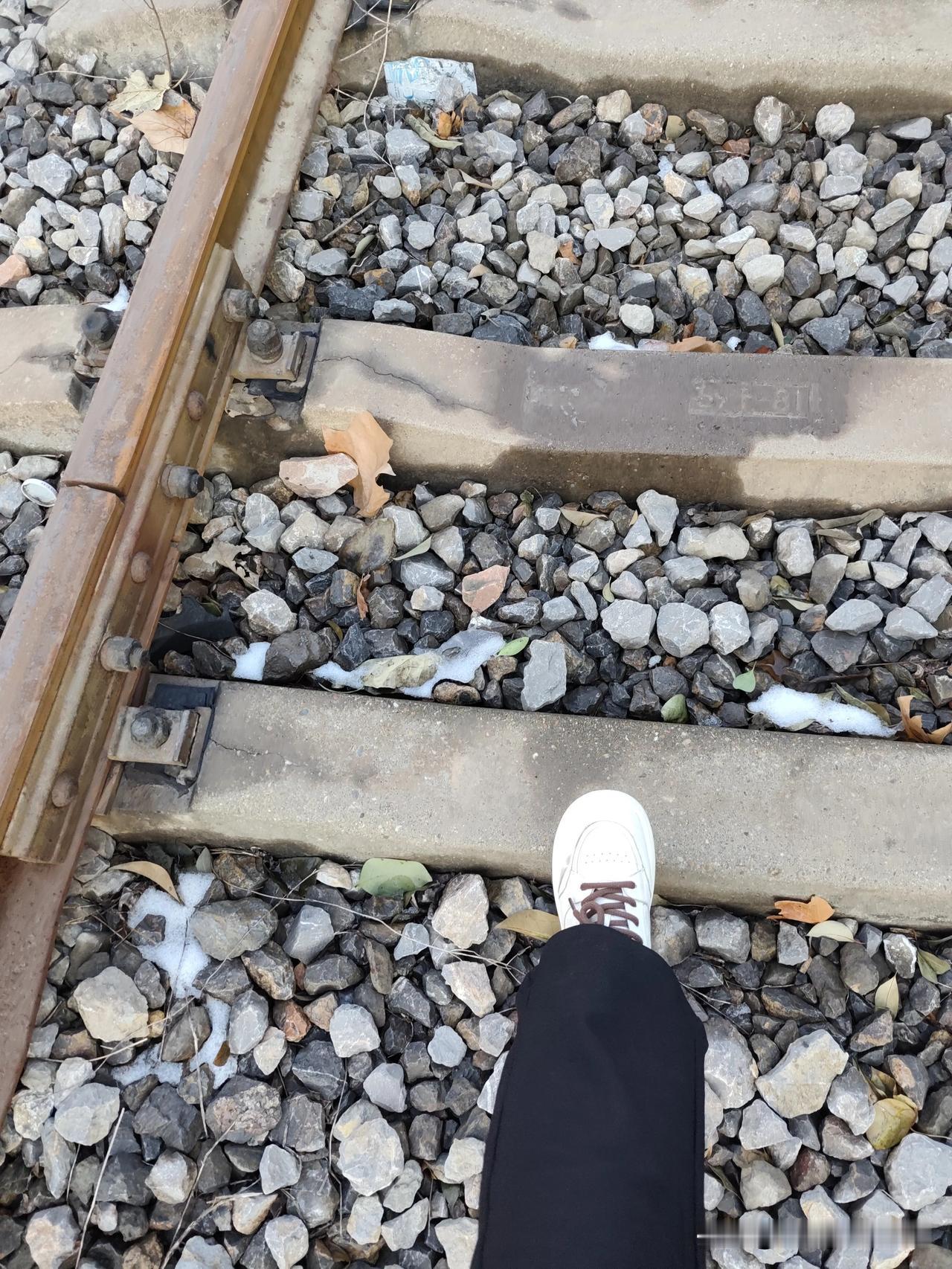 新的一年，站在铁轨旁突然感慨，铁轨向前延伸像未知的前路，虽有碎石和落叶的阻碍，却