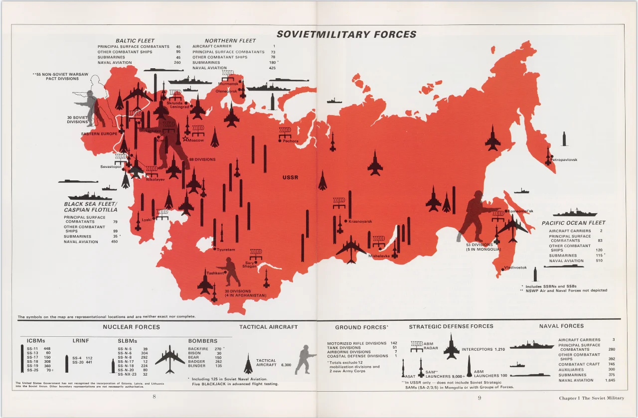 一张关于前苏联军事力量的地图(1986年绘制)