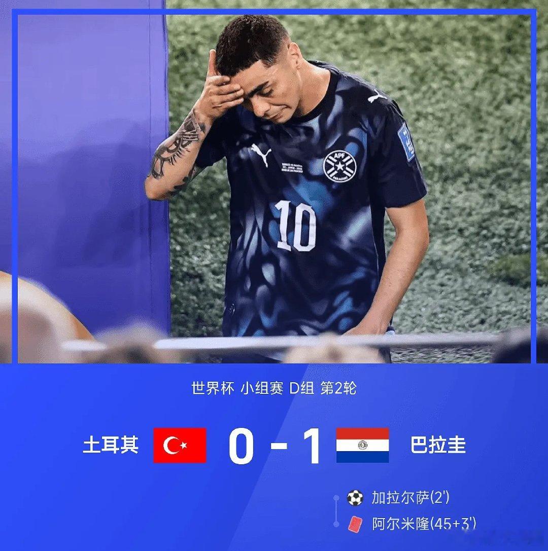 世界杯小组赛D组第2轮，巴拉圭1-0战胜土耳其。全场比赛，加拉尔萨破门建功，阿尔