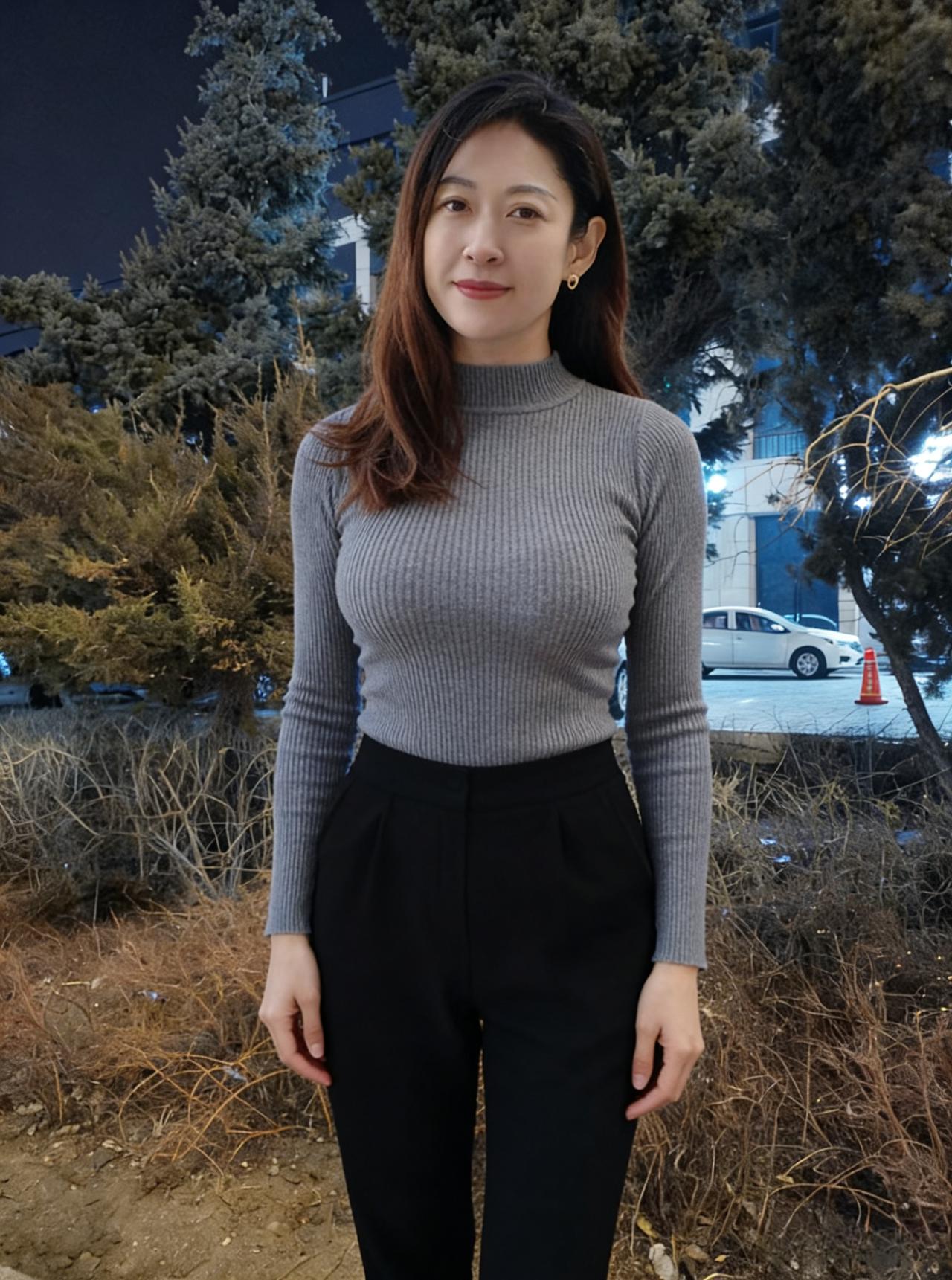 夜色漫过松枝，
你身上的灰色，比星光更温柔。
晚风掀起衣摆，
所有路灯都为你，