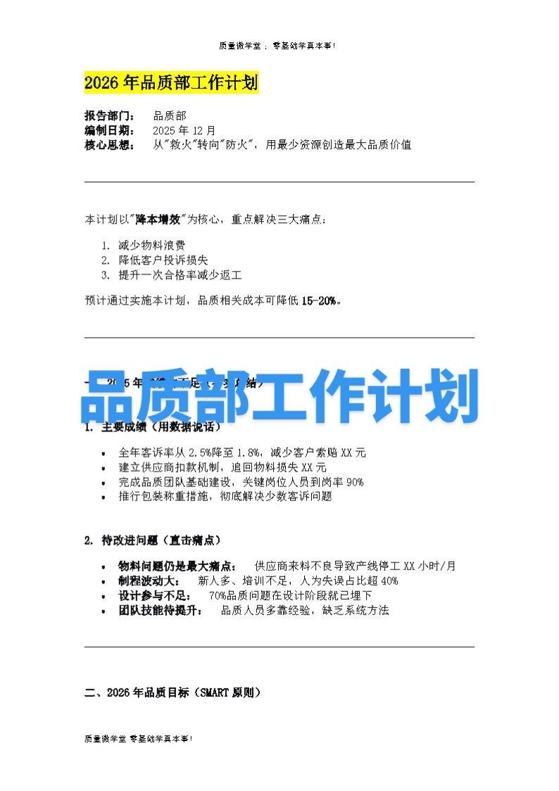 品质部20206年工作计划word每天跟我涨知识 知识点总结 涨知识 讲课
