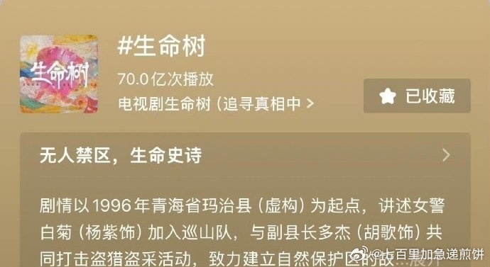 杨紫生命树抖剧集话题热度突破70亿，开年第一部 